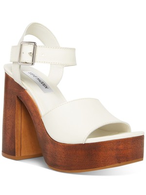 

STEVE MADDEN Женские белые кожаные босоножки на каблуке 1-1/2 дюйма на платформе Kye, 9,5 м, Белый, KYE01S1