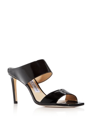 

JIMMY CHOO Женские черные кожаные шлепанцы на шпильке Hira Square, Черный, J000129743