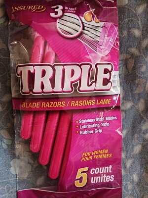 Razors,3 blades disposable razors from Assured, color pink and red, 5 in pk.