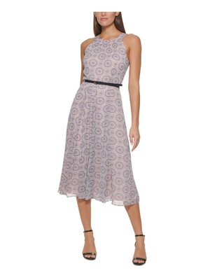TOMMY HILFIGER Womens Pink Belted Lined Sleeveless Midi Fit + Flare Dress 12