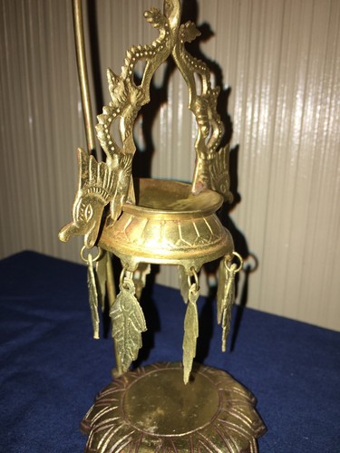 Bronze Dragon Hanging Oil Lamp Hindu Buddhism Asian Ritual Fu Foo Nepalese