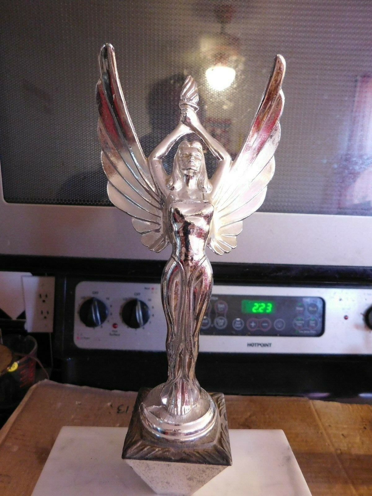 VINTAGE LARGE BOWLING TROPHY W/MULTI METAL TOPPERS