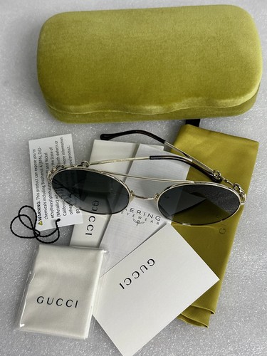 Pre-owned Gucci Gg0878s 001 Gold Havana Frame Grey Lens 59-20-140 Sunglasses Gg 0878 In Gray