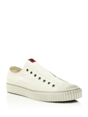 

JOHN VARVATOS Мужские белые ребристые кожаные кроссовки без шнуровки с потертым носком 9,5 м, Белый, FB0001U1