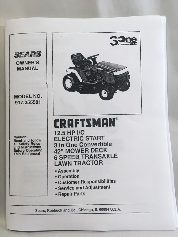 Owner’s Manual Sears Craftsman 12.5 HP Lawn Tractor 3-in-1 - Model 917.