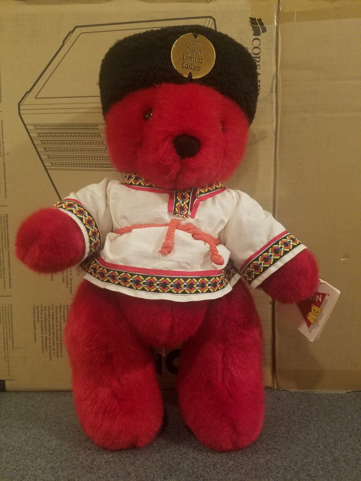 1991 Dakin Limited Edition Red Teddy Bear with movable legs and tag
