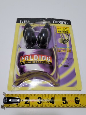Vtg Coby Folding Stereo Headphones CV-H54 Compact Slimline Super Bass NOS