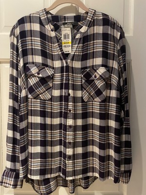 Style & Co. Womens Multicolored plaid  Shirt Size M  Roll Tab Sleeve