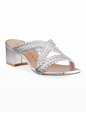 

STUART WEITZMAN Женские серебристые кожаные шлепанцы Rosie 50 Slip On, Серебряный, S0835