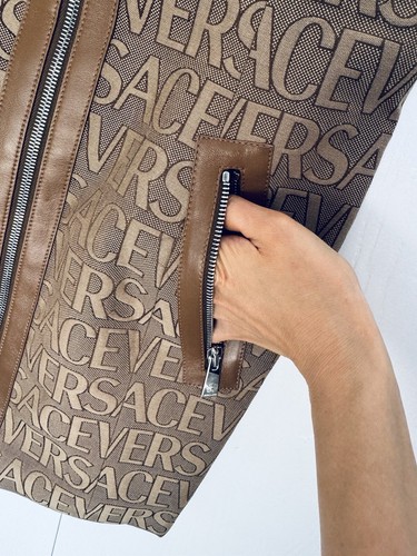 Pre-owned Versace Logo Print Cut Out Monogram Mini Dress Leather Trims It 40 Us 4 $3050 In Brown Tan