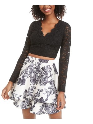 

CITY STUDIO Женский черный топ с длинными рукавами и цветочным принтом на молнии для подростков Размер