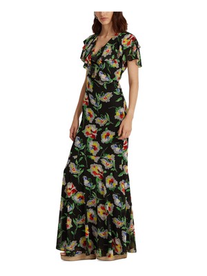 

RALPH LAUREN Женское черное платье в полный рост на подкладке с развевающимися рукавами, Черный