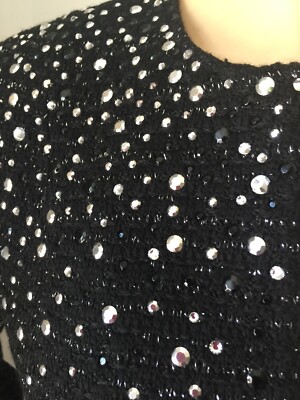 Pre-owned St. John Couture St John Knit Couture Sz 6 Black Caviar Jewel Jacket Wool Rayon
