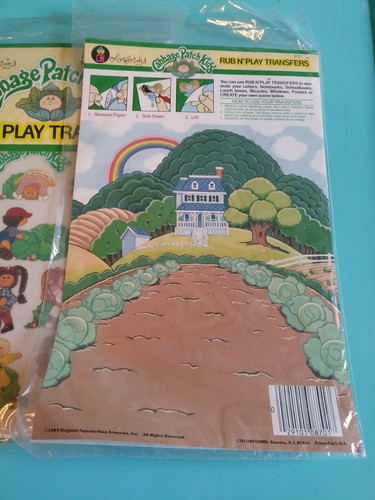 2 pckgs VINTAGE 1983 CABBAGE PATCH KIDS COLORFORMS RUB N PLAY TRANSFERS New 8701