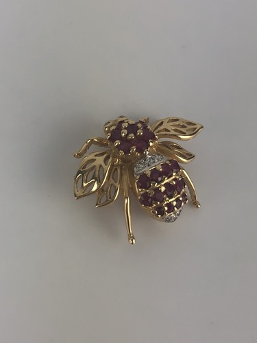 Vintage 14k Blue/Red Sapphire And Diamond Pair Of (2) Fly Pin / Brooch