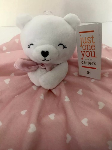 NWT Carters Just One You White Bear Pink Heart Lovey Baby Security Blanket