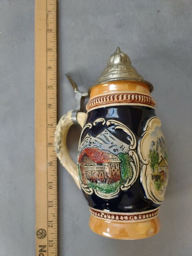 Original King 4 German Beer Stein Hand Made & Painted Lidded