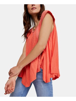 

FREE PEOPLE Женский коралловый плиссированный топ с короткими рукавами и круглым вырезом, Коралл