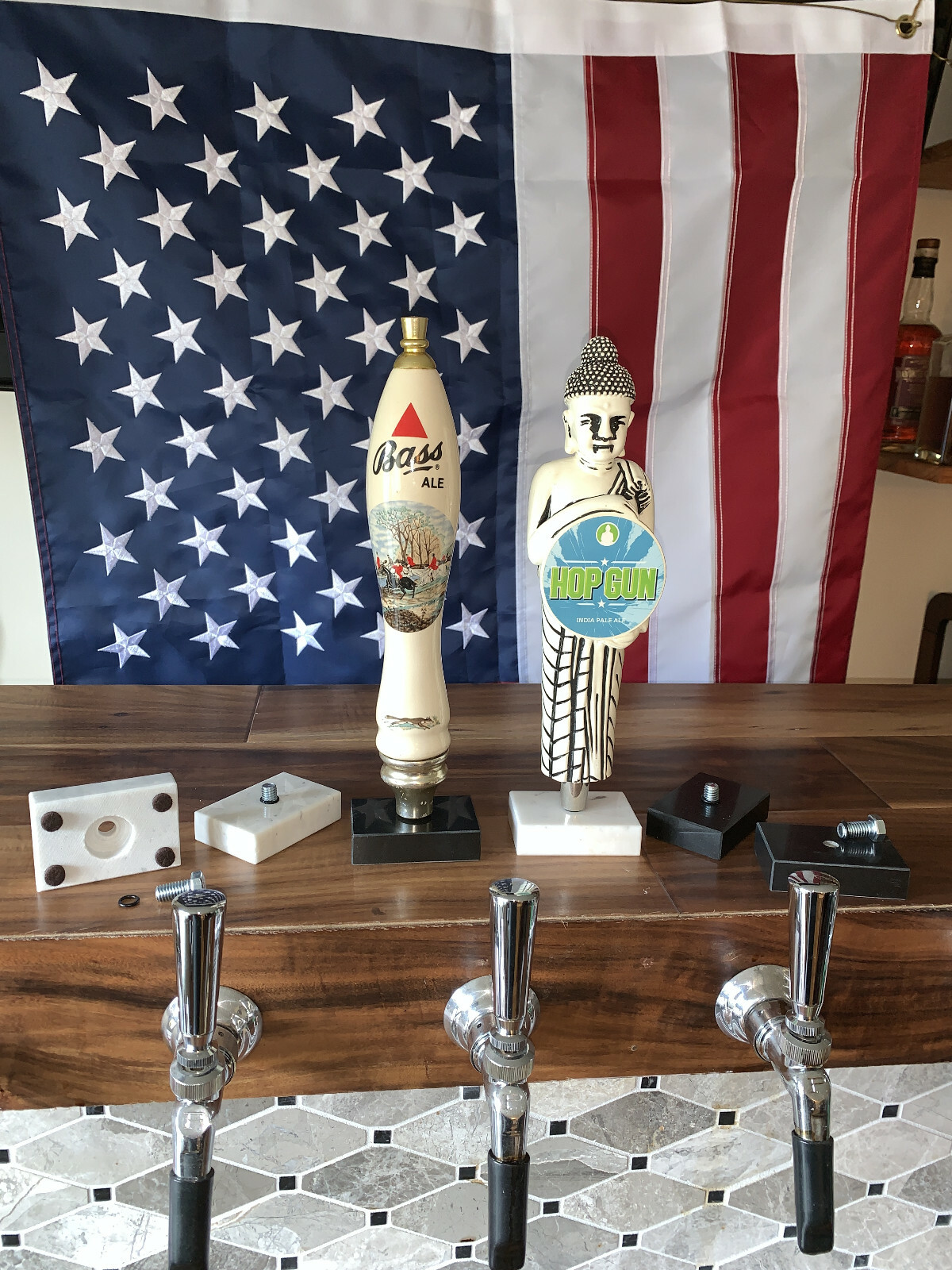 Beer Tap Handle Base Display Stand w/Bolt, Genuine White Marble Size 2" x 3"