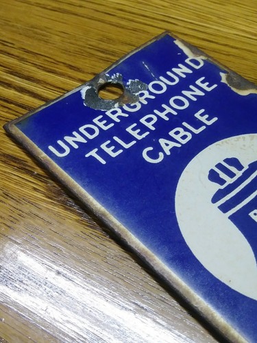 Vintage Bell System Underground Telephone Cable Disturb Porcelain sign 1930s