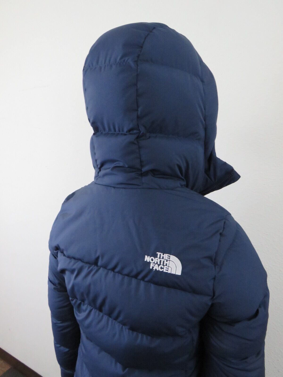 Pre-owned The North Face Womens  Gotham Mid Parka 550-down Winter Jacket Hooded - Navy Blue In Summit Navy Blue / Tnf White Logo