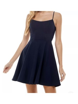 Женское мини-платье на тонких бретельках CITY STUDIO Womens Blue Illusion на талии 13