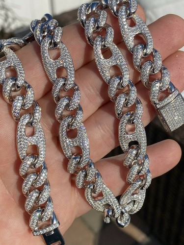 Pre-owned Silver Solid 925  Mens Figarucci Gucci Link Cuban Chain Cz Hip Hop Figaro