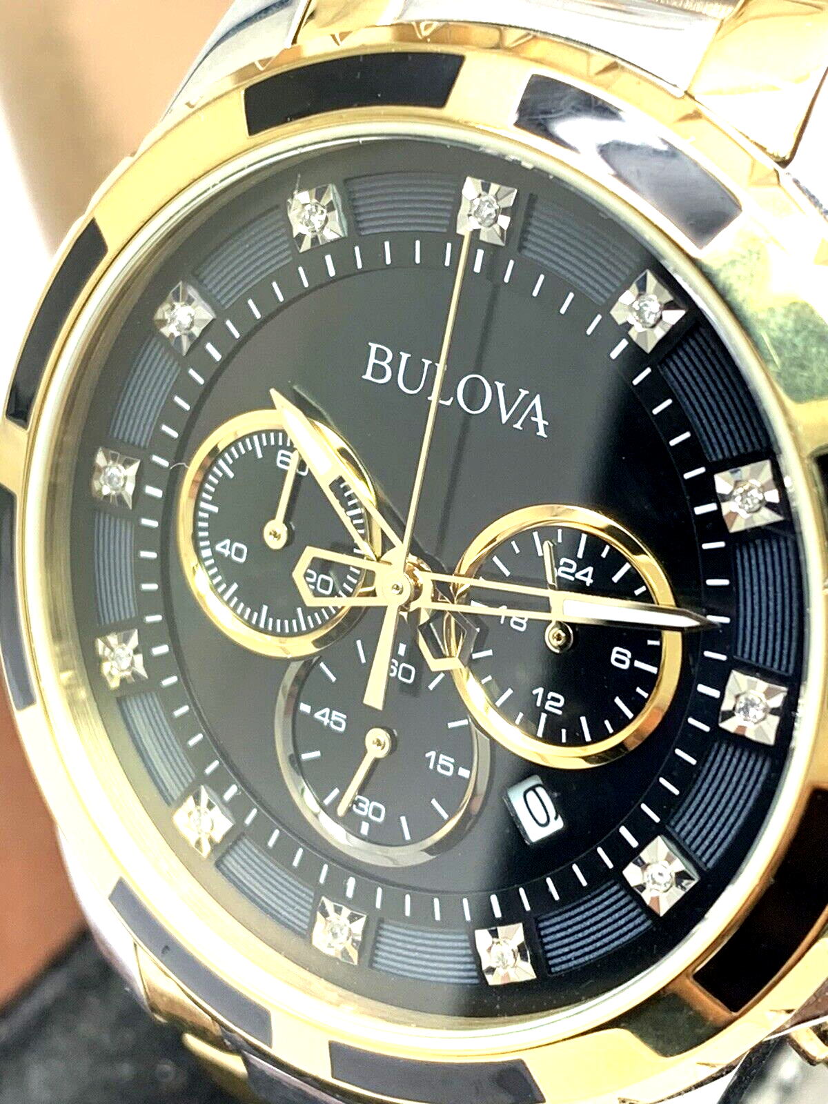 Bulova Men s Watch 98D132 Quartz Chronograph Diamond Black Dial