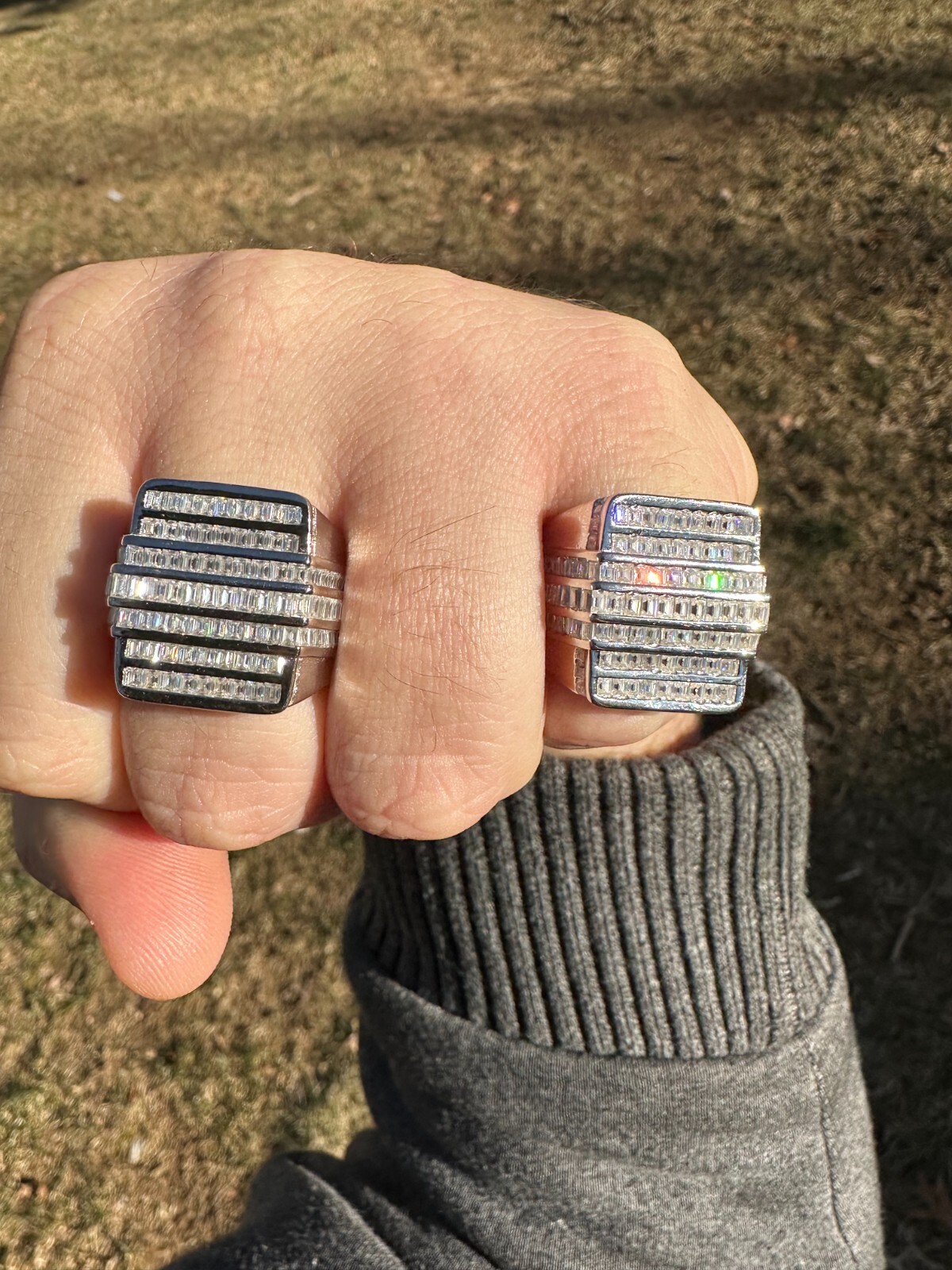 Pre-owned Pinky Moissanite Baguette Ring Real 925 Silver Iced Hip Hop  Pass Diamond Tester