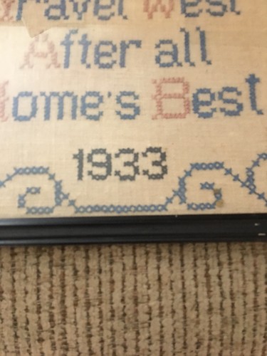 Antique Framed Cross Stitch Sampler Primitive 1933 Horse & Buggy