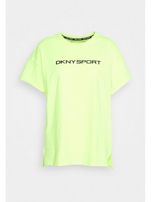 Женская зеленая хлопковая футболка DKNY SPORT с манжетами и логотипом Active Wear Plus 3X