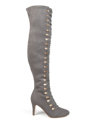 

JOURNEE COLLECTION Женские серо-серые сапоги на шпильке с миндалевидным носком, Серый, TRILL-GRY-100WC