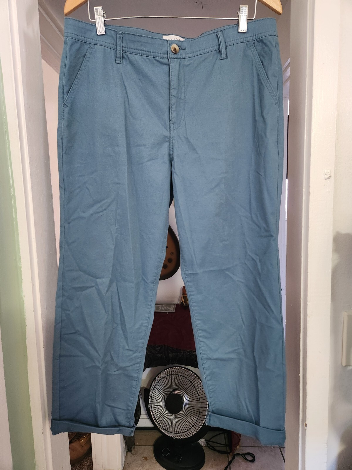 Curve Appeal Twill Cotton Minimalist Pants Stretch Blue/Gray