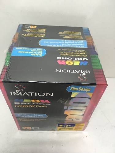 Imation 25 Slim Design CD/DVD Jewel Cases Neon Colors New