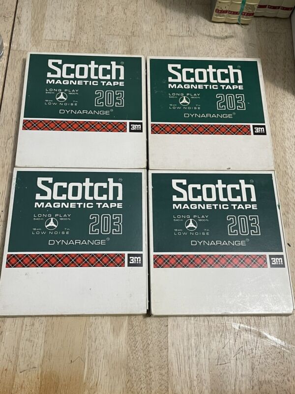 Lot Of 4 Scotch 203 Reel To Reel Recording Tape In A Hard Case 7 Inch by 1800 Ft