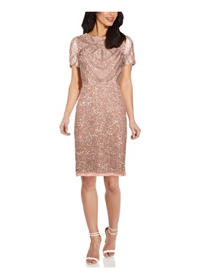 

ADRIANNA PAPELL Женское бежевое вечернее платье длиной до колена с короткими рукавами, Бежевый