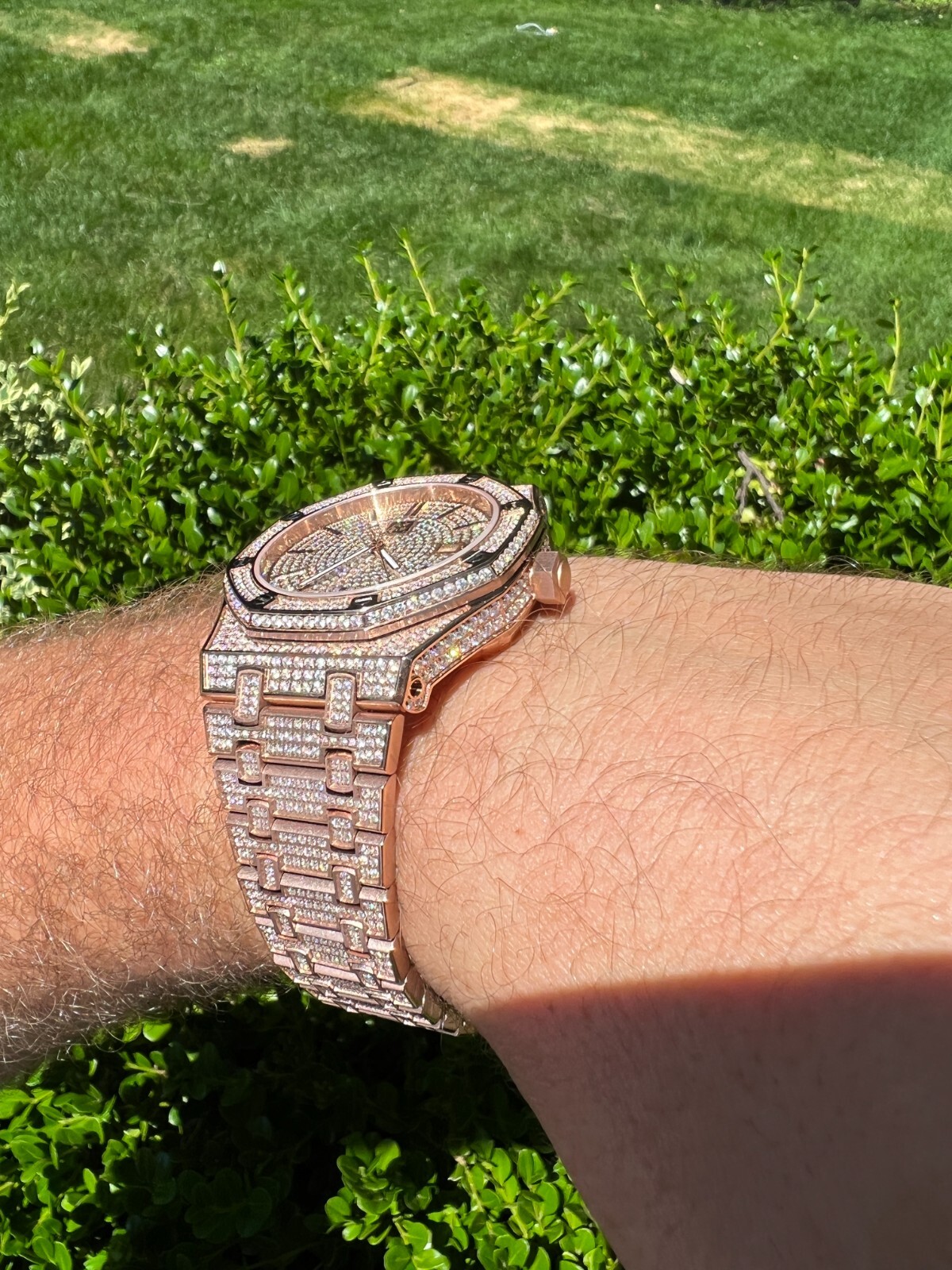 Pre-owned Hip Hop Real Moissanite Mens Skeleton Watch Iced Rose Gold Plated Pass Diamond Test