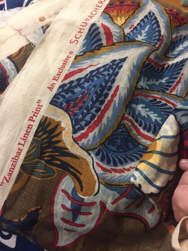 RARE Schumacher ZANZIBAR LINEN CERULEAN $400yd Fabric ART 2.75yds