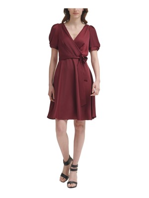 DKNY Womens Maroon Tie Short Sleeve выше колена Party Fit + Flare Dress 16