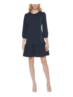 

TOMMY HILFIGER Женское короткое вечернее платье-футляр темно-синего цвета с воланами и рукавами 3/4, Navy