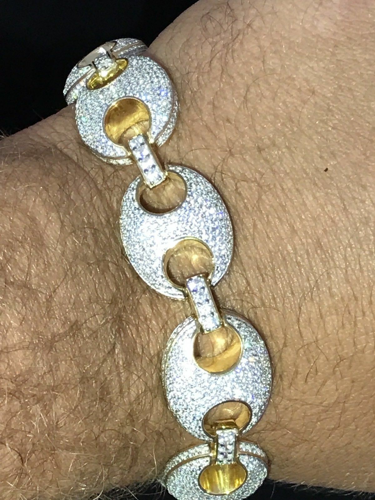 Pre-owned Online0369 8 Ct Cubic Zirconia Mens Cuban Link Stylish Bracelet Yellow Gold Over Silver In White