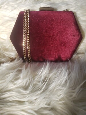 Madison West Modcloth Vintage Emerald Burgundy Velvet Bag w removable gold chain