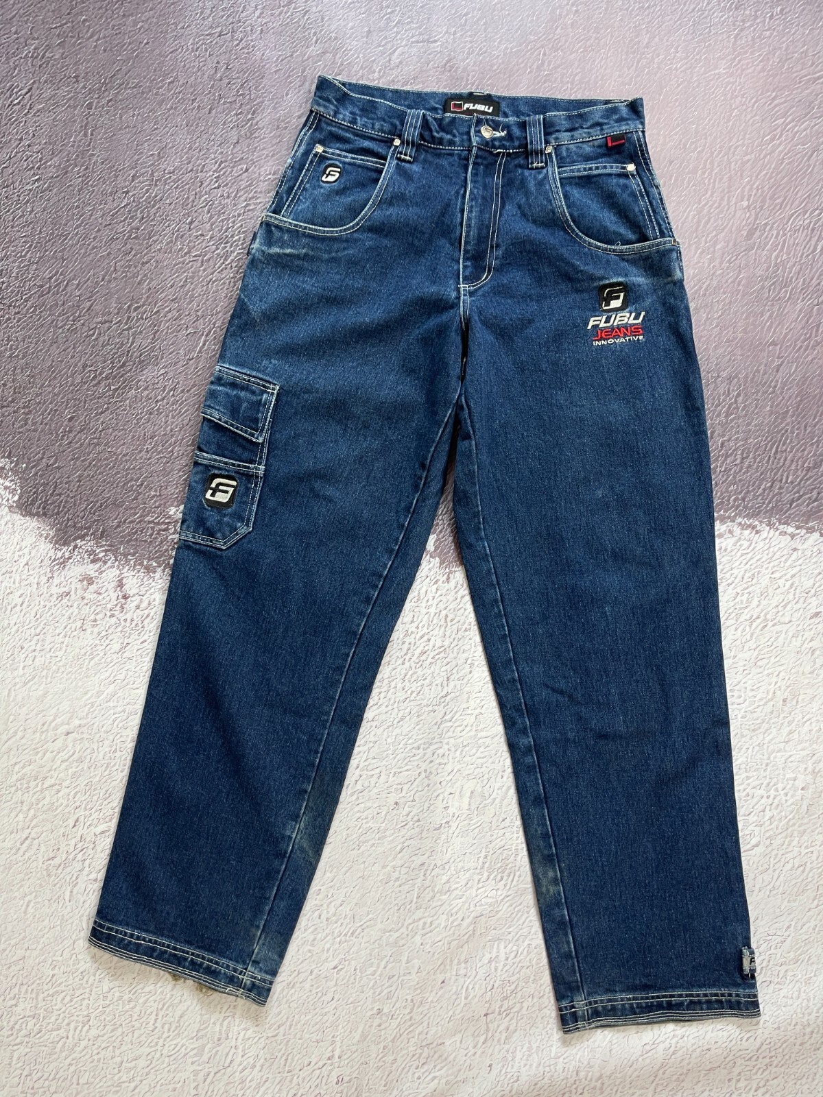 FUBU vintage rap denim cargo pants carpenter embroidered | eBay