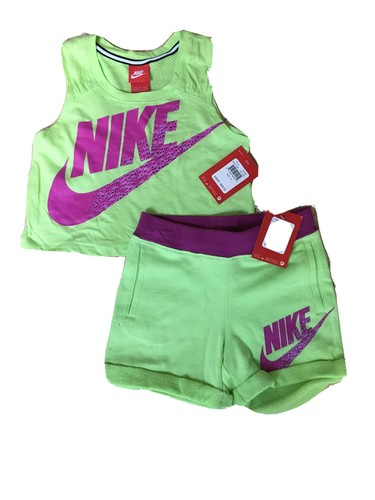 NEW NIKE Girls 2PC Set Key Lime Crop Top with Matching