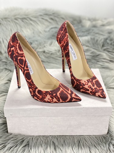 Jimmy Choo Anouk Mandarin Red Mix Snake Print Heels Pump