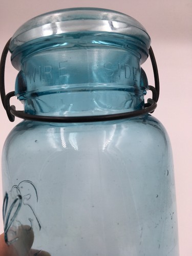 Antique Vintage Ball Ideal Quart Jar #3 Wire Bail Blue Green Glass 1910-1923