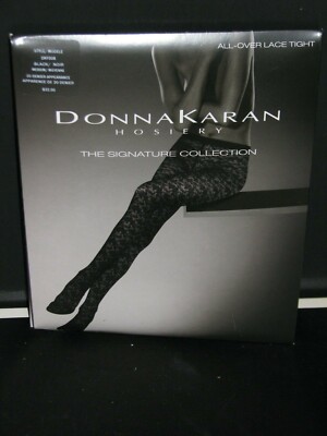 Donna Karan SIGNATURE Hosiery ALL-OVER LACE TIGHT Medium Tall BLACK DKF008