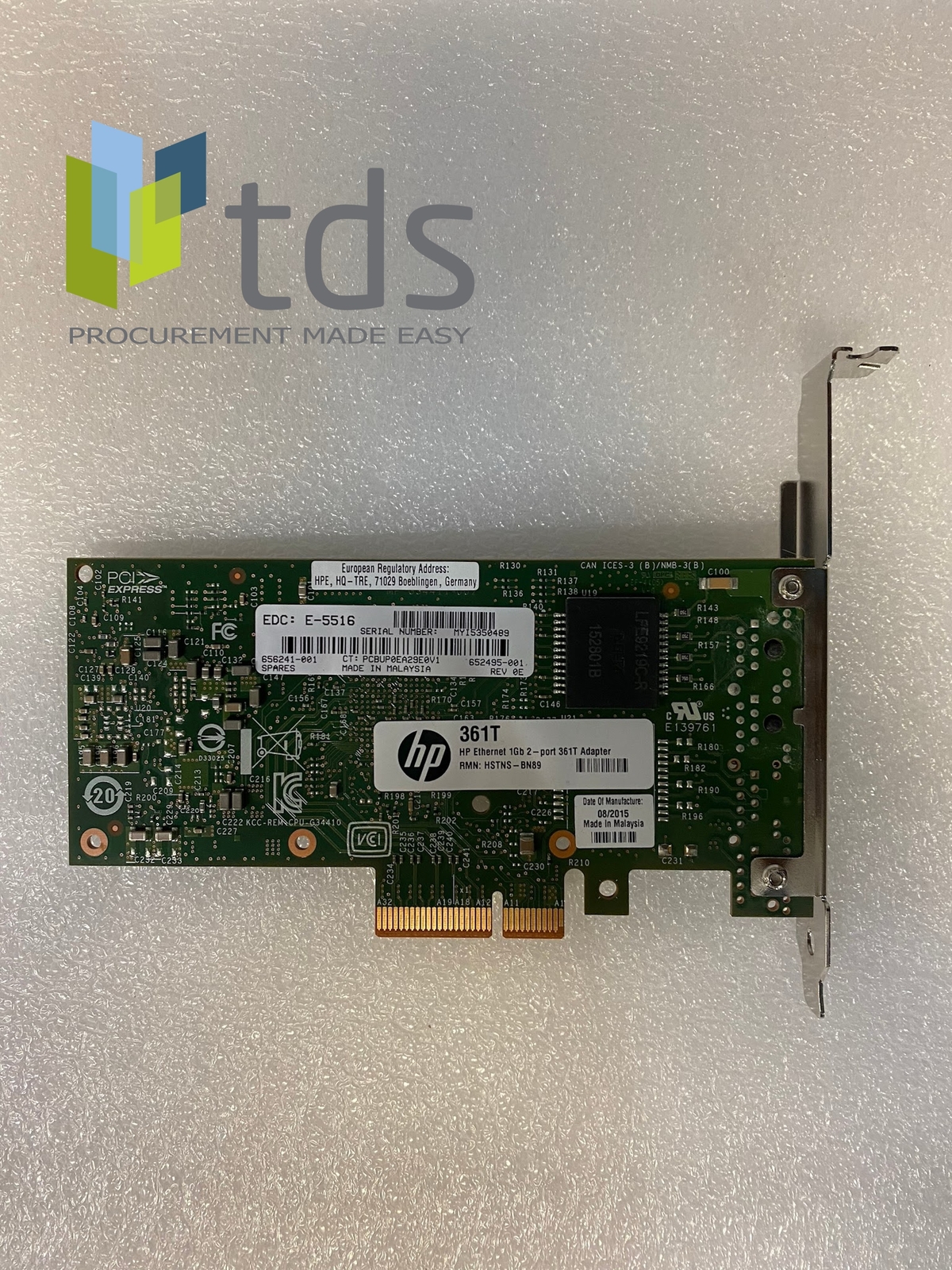 656241-001 652495-001 HSTNS-BN89 HP Dual Port 1Gb 361T Ethernet Adapter Card - Picture 1 of 2