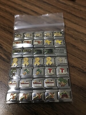Italian charms mixed wholesale lot 35 pieces enamel - Laser links K0010