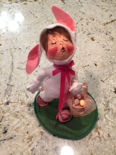 Annalee Easter Doll Girl With Eggs Basket Bunny Suit - 1995 Pink Closed  Eyes